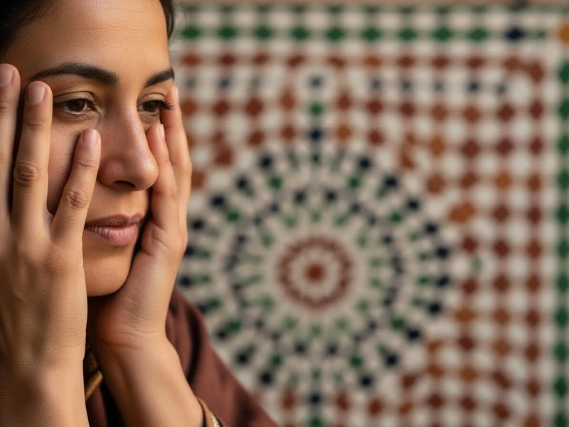 Illustration représentant la barrière culturelle de la hshouma (honte) autour de la thérapie et de la santé mentale au Maroc